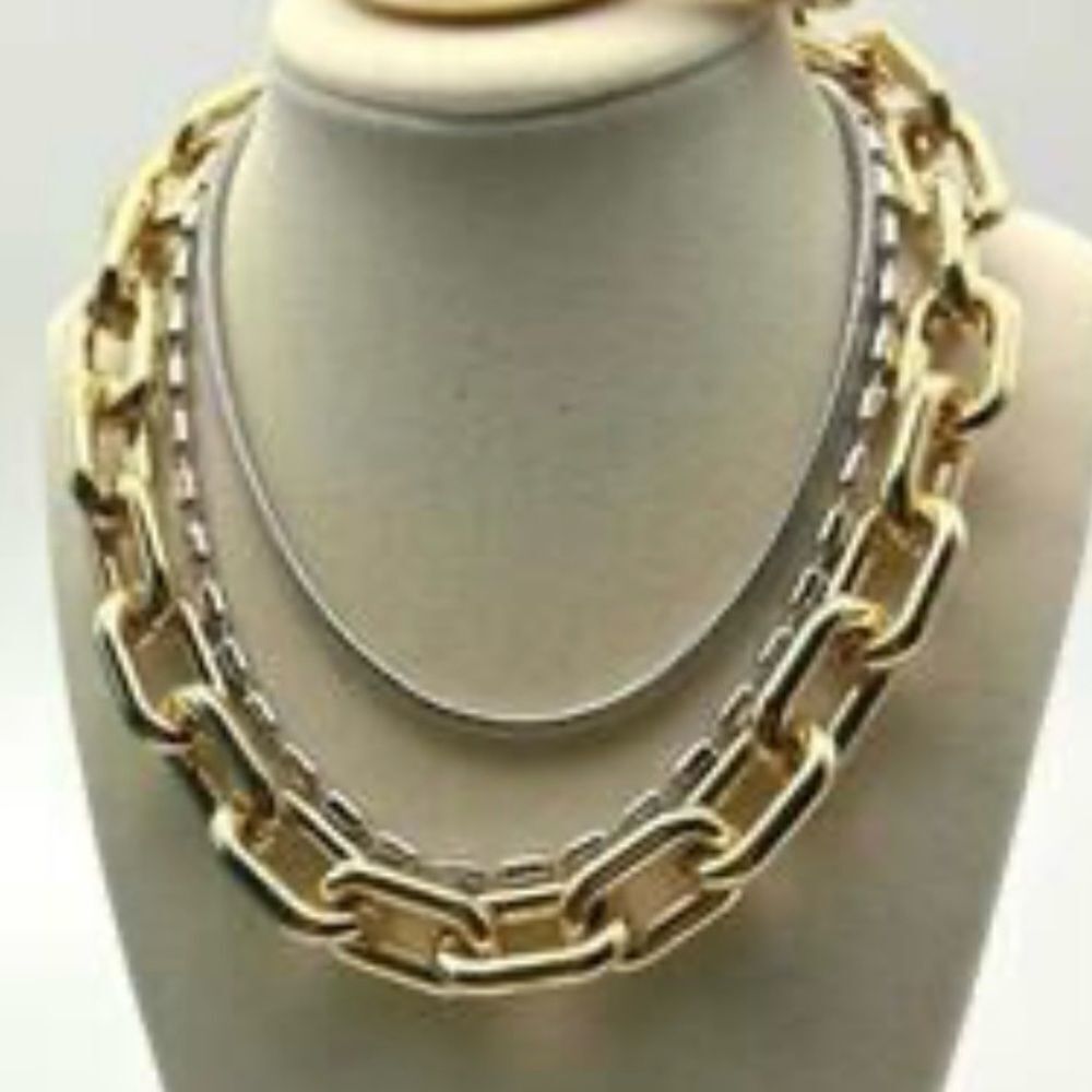 Urban Outfitters (OU) Gold & Silver Mixed Media 3 Chain Layering Necklace NWT - Picture 3 of 8
